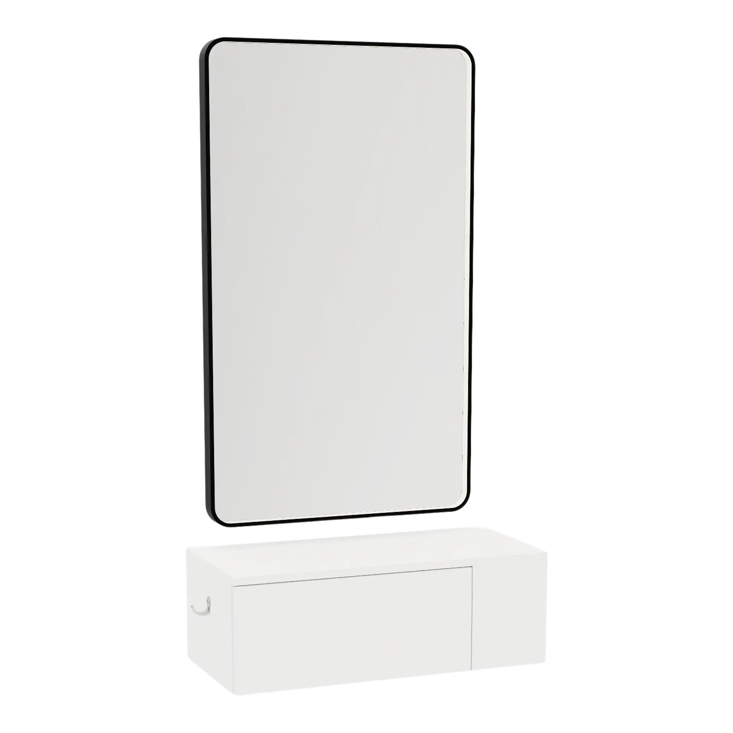 Glo Wall Mount Styling Station with Concealed Appliance Holder and Black Rectangle Westin Mirror
