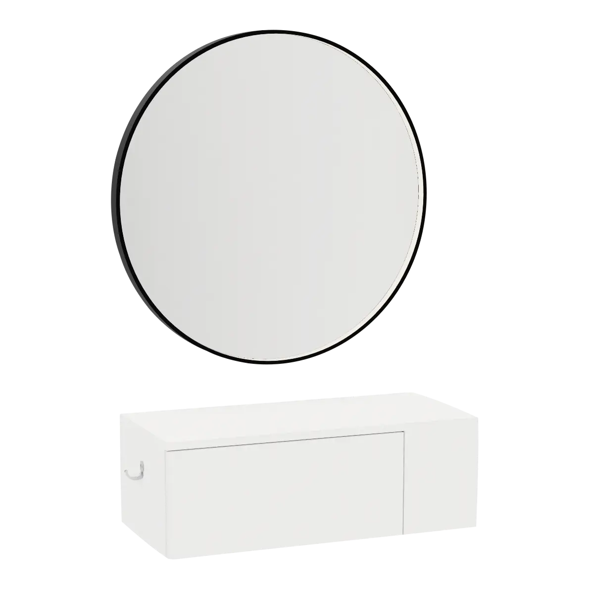 Glo Wall Mount Styling Station with Concealed Appliance Holder and Black Round Westin Mirror