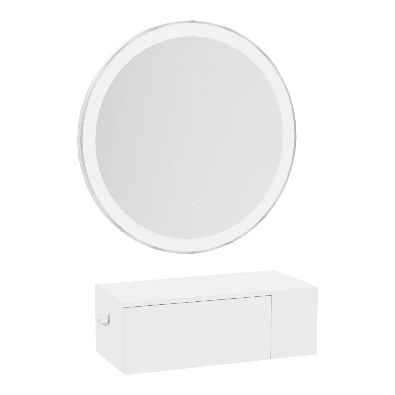 Glo Wall Mount Styling Station with Concealed Appliance Holder and Silver Round Glo Mirror