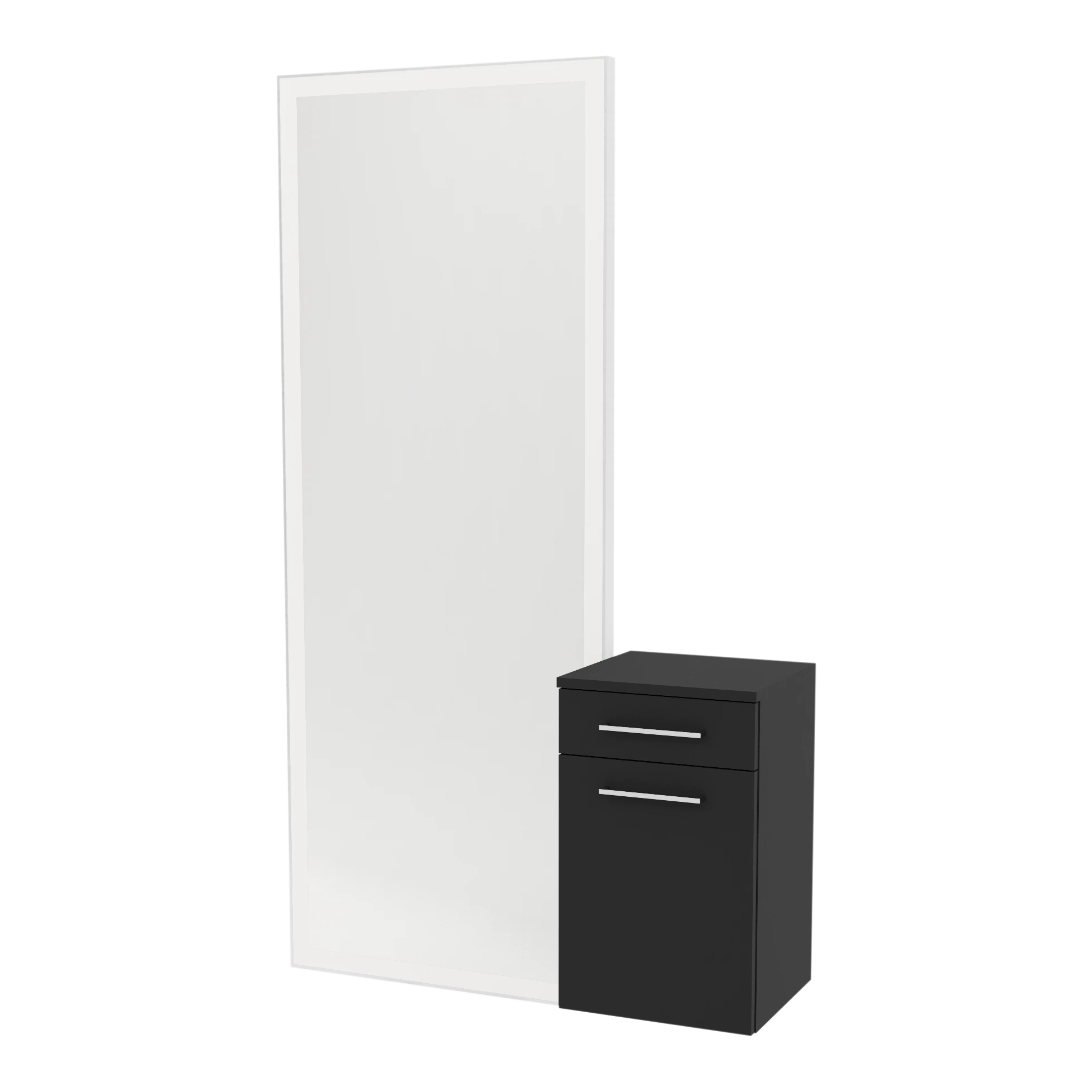 Glo Wall Mount Styling Station with Tilt-out Appliance Holder and Silver Full-Length Rectangle Glo Mirror