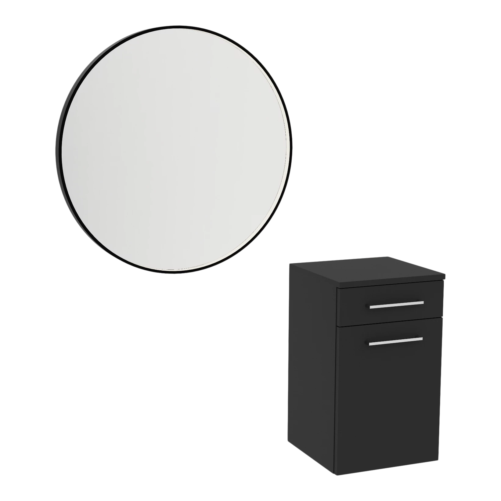 Glo Laminate Wall Mount Styling Station with Tilt-Out Appliance Holder and Westin Round Mirror