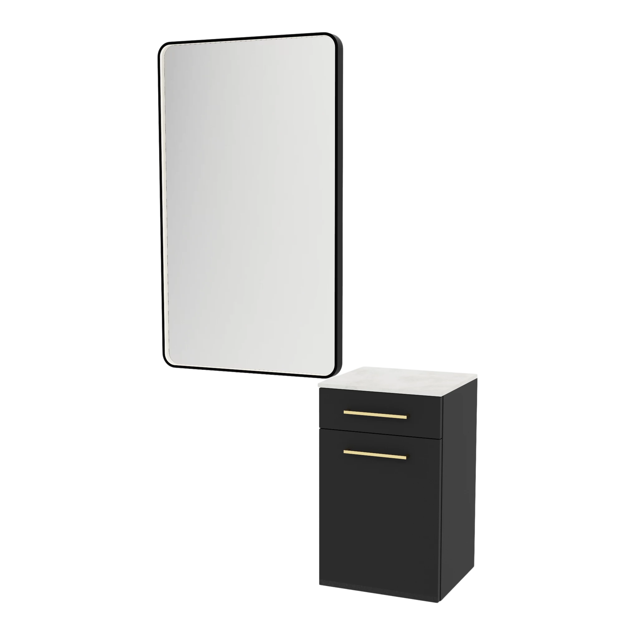 Glo Laminate Wall Mount Styling Station with Solid Surface Countertop, Tilt-Out Appliance Holder, and Westin Rectangle Mirror