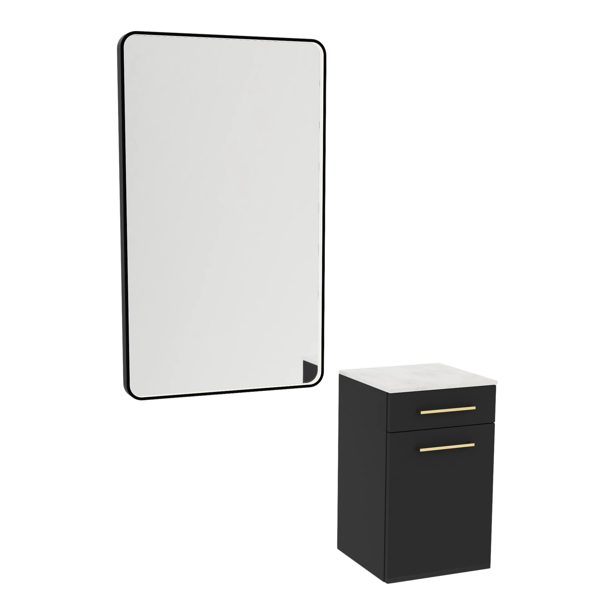 Glo Laminate Wall Mount Styling Station with Solid Surface Countertop, Tilt-Out Appliance Holder, and Westin Rectangle Mirror