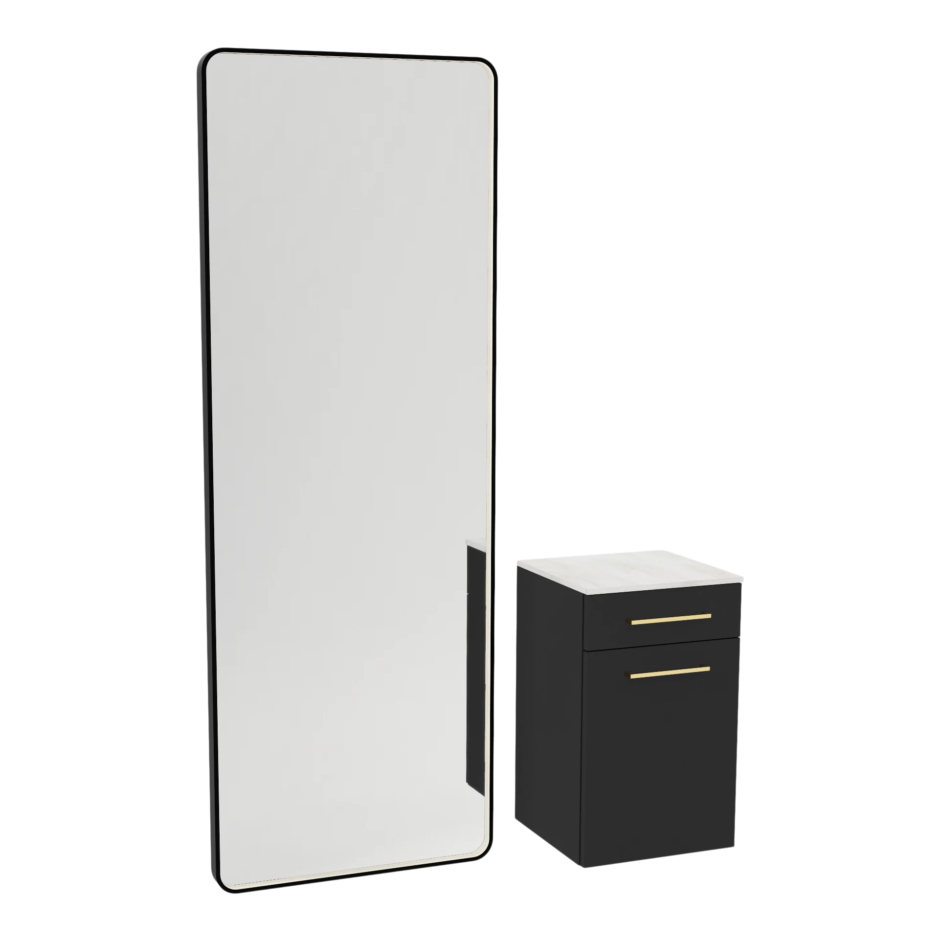 Glo Wall Mount Styling Station with Tilt-out Appliance Holder, Solid Surface Countertop, and Black Full-Length Rectangle Westin Mirror