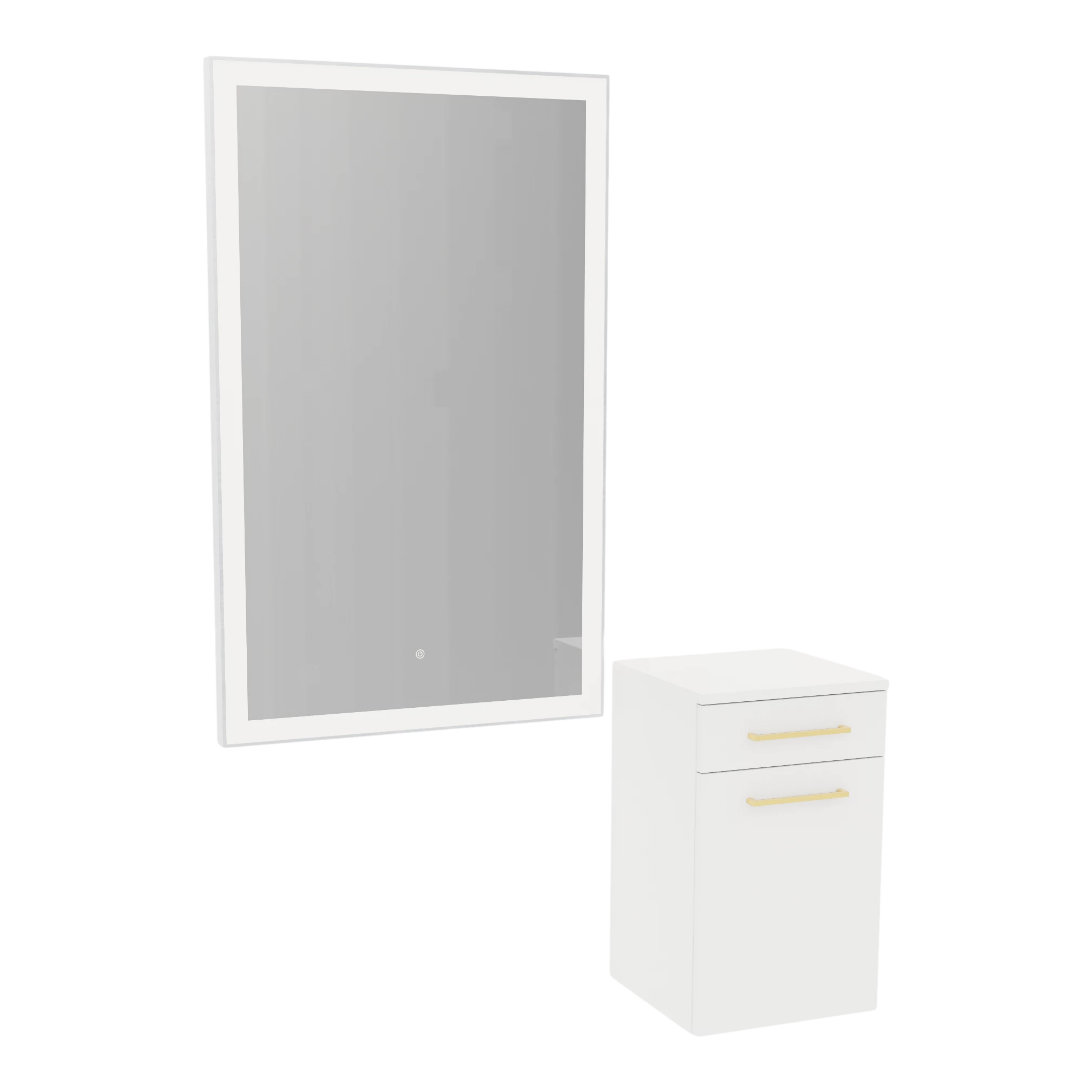 Glo Wall Mount Styling Station with Tilt-out Appliance Holder and Silver Rectangle Glo Mirror
