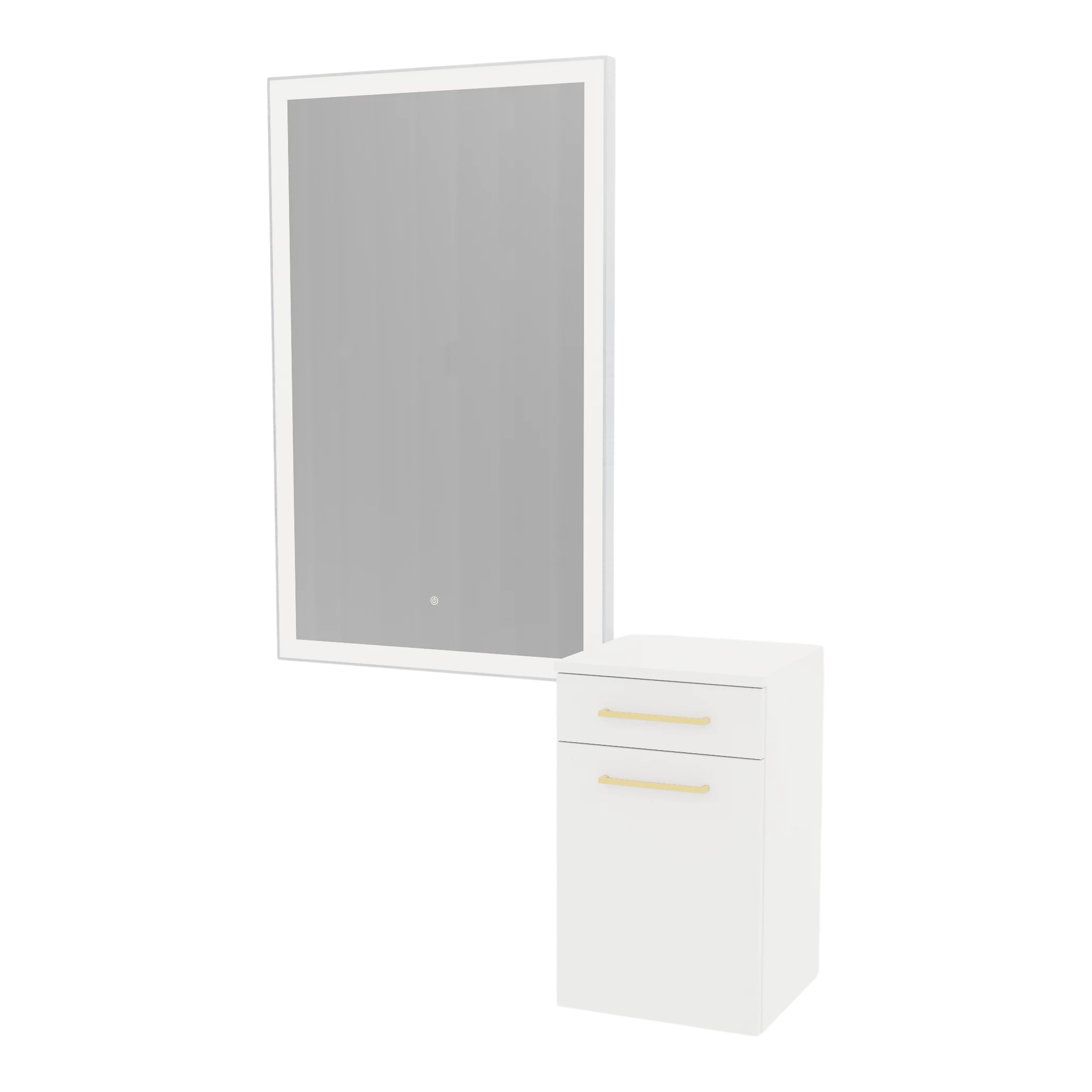 Glo Wall Mount Styling Station with Tilt-out Appliance Holder and Silver Rectangle Glo Mirror