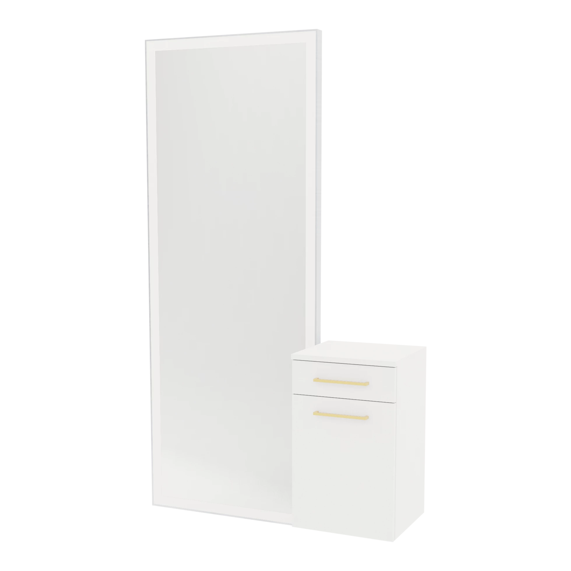 Glo Wall Mount Styling Station with Tilt-out Appliance Holder and Silver Full-Length Rectangle Glo Mirror