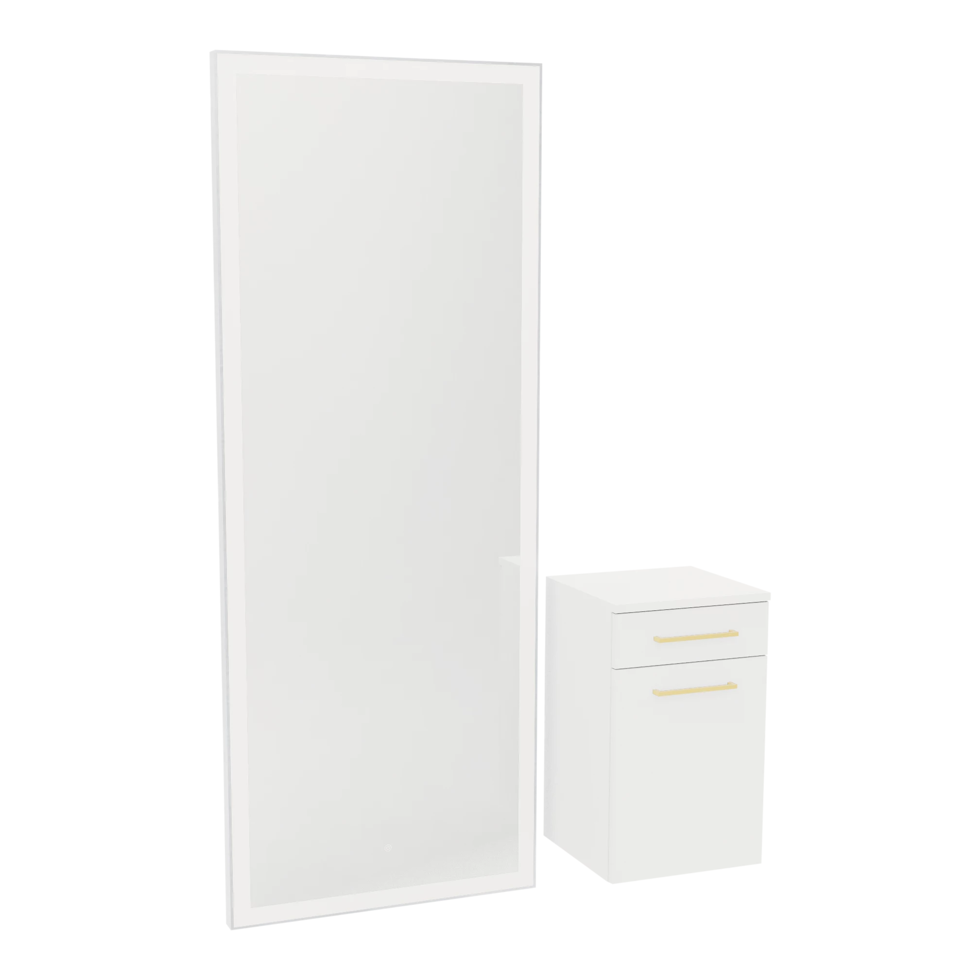 Glo Wall Mount Styling Station with Tilt-out Appliance Holder and Silver Full-Length Rectangle Glo Mirror