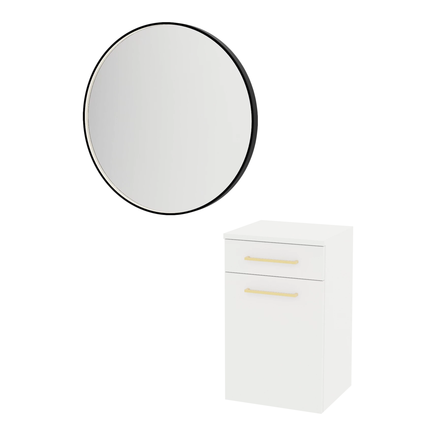 Glo Laminate Wall Mount Styling Station with Tilt-Out Appliance Holder and Westin Round Mirror