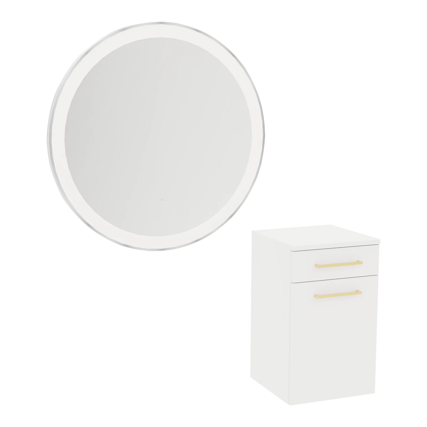 Glo Wall Mount Styling Station with Tilt-out Appliance Holder and Silver Round Glo Mirror