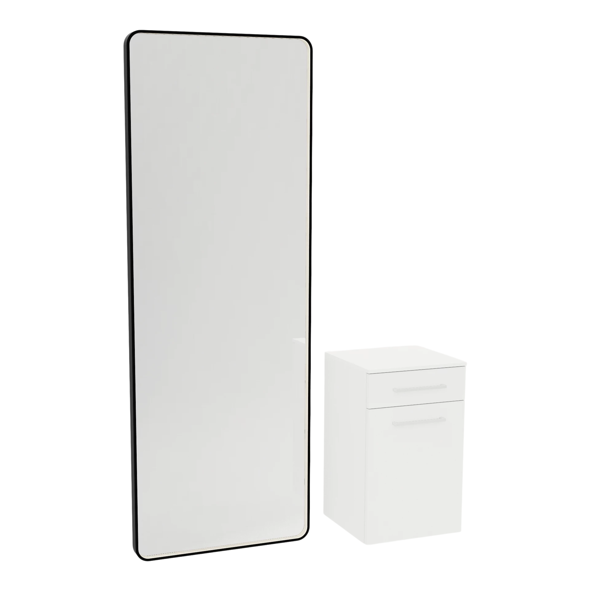 Glo Wall Mount Styling Station with Tilt-out Appliance Holder, Solid Surface Countertop, and Black Full-Length Rectangle Westin Mirror