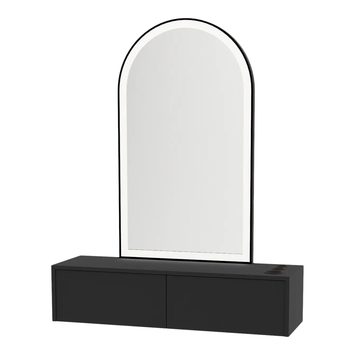 Glo Wall Mount Styling Station with Nestled Appliance Holder and Black Arch Paloma Mirror