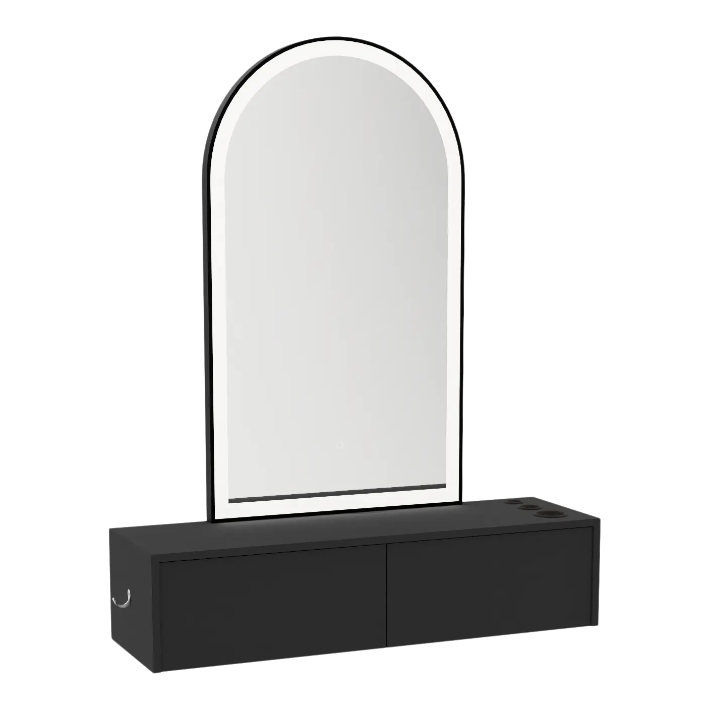 Glo Wall Mount Styling Station with Nestled Appliance Holder and Black Arch Paloma Mirror