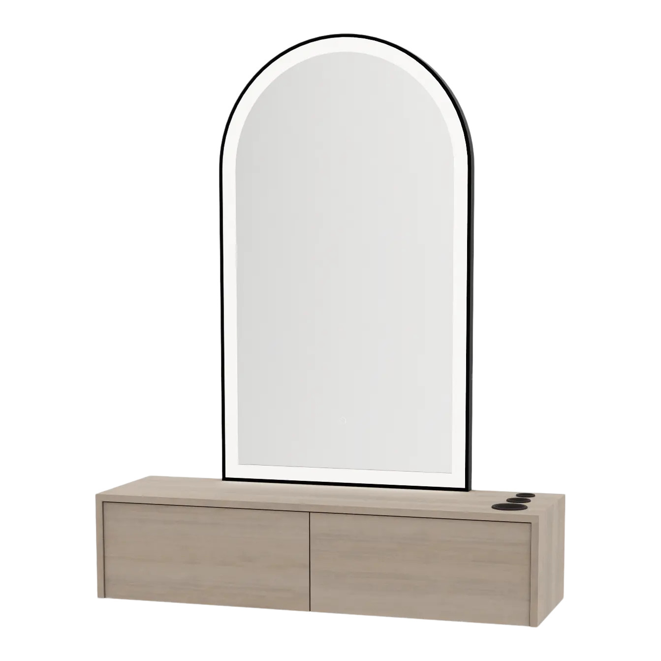 Glo Wall Mount Styling Station with Nestled Appliance Holder and Black Arch Paloma Mirror
