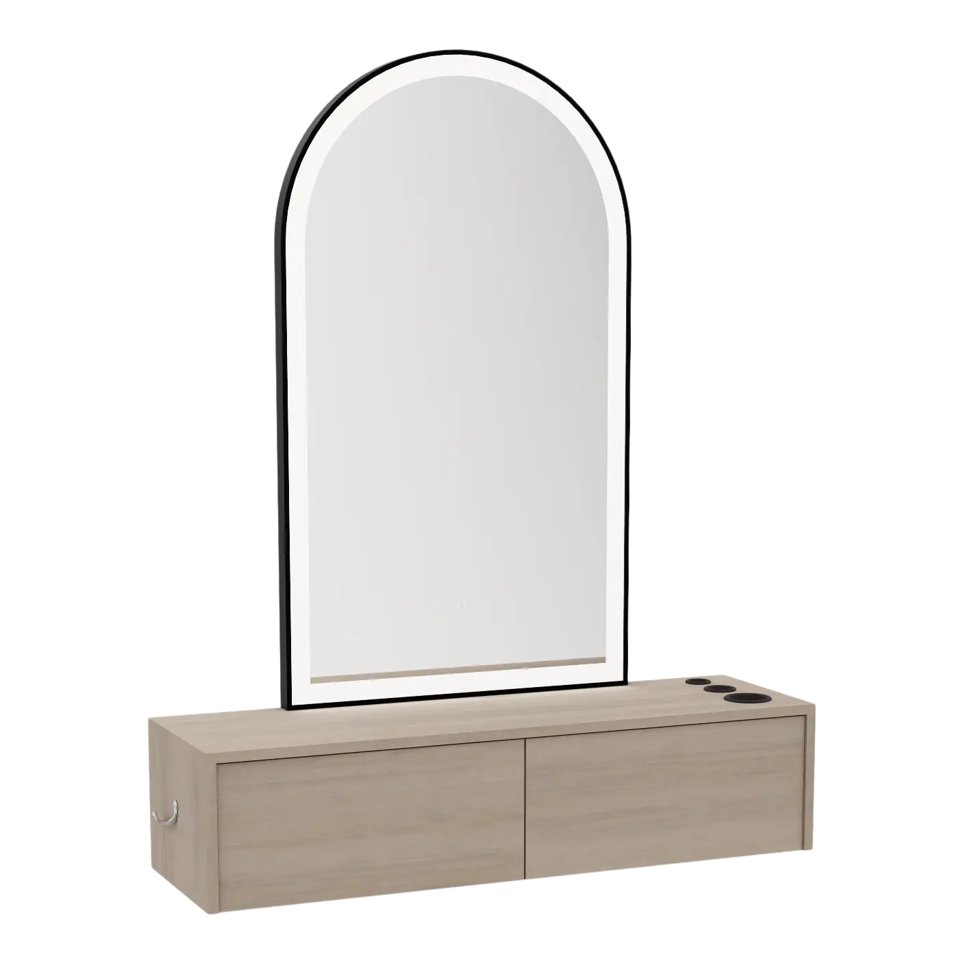 Glo Wall Mount Styling Station with Nestled Appliance Holder and Black Arch Paloma Mirror