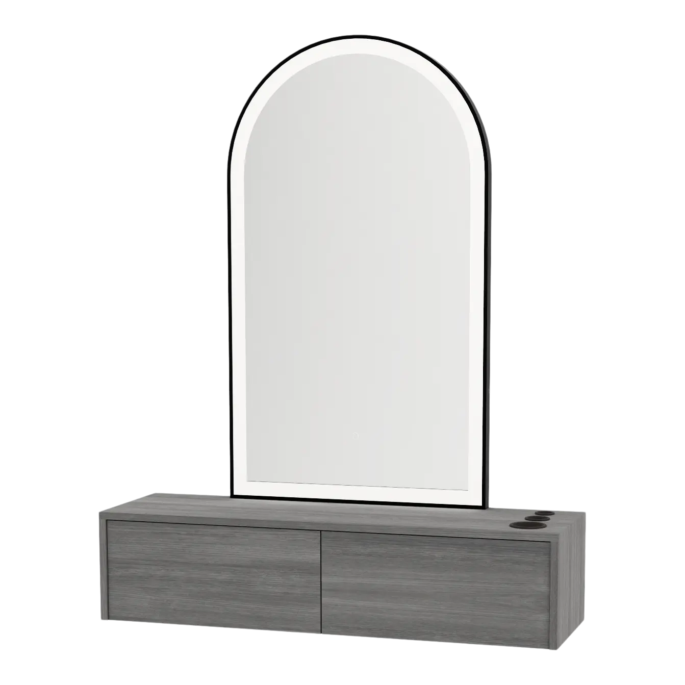 Glo Wall Mount Styling Station with Nestled Appliance Holder and Black Arch Paloma Mirror