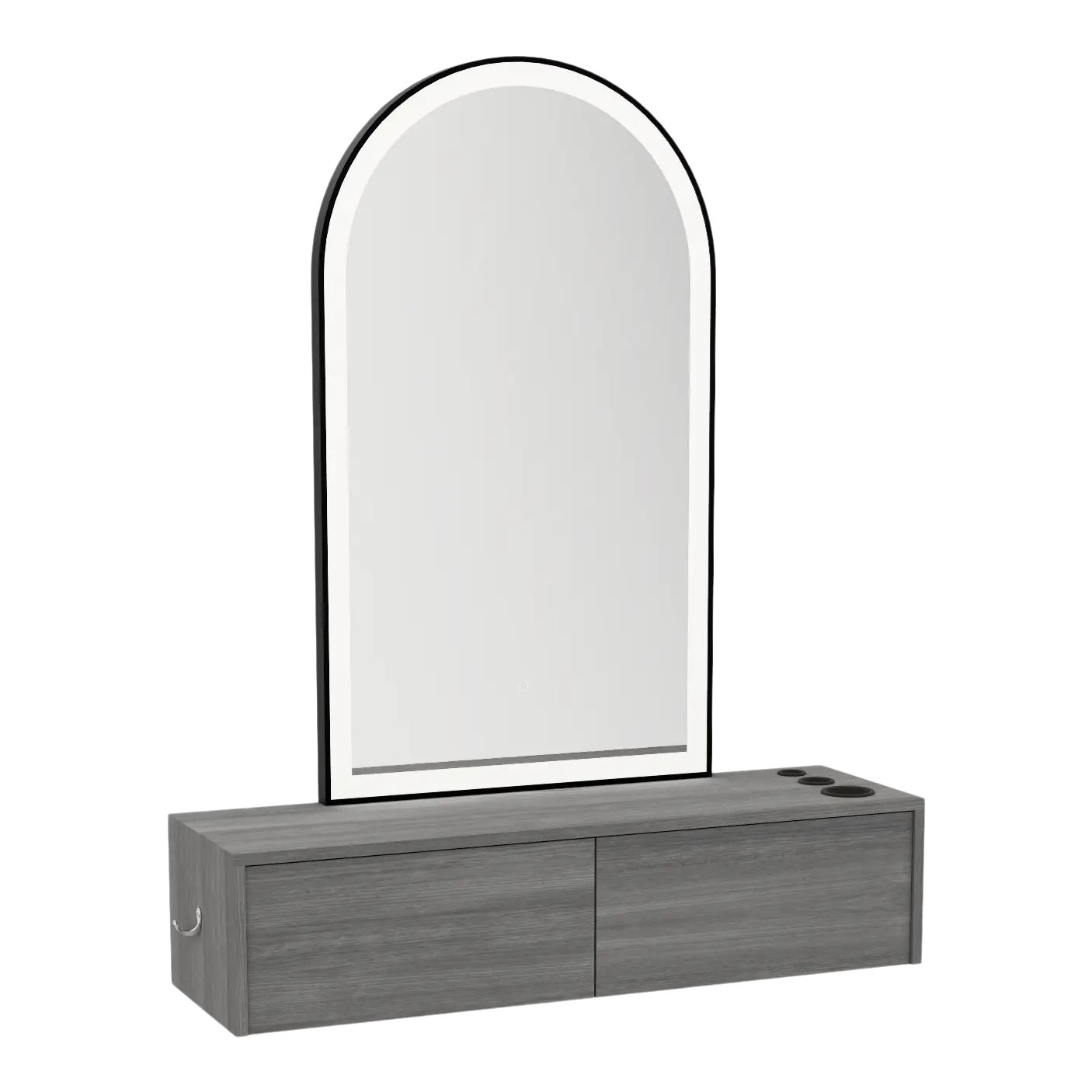 Glo Wall Mount Styling Station with Nestled Appliance Holder and Black Arch Paloma Mirror