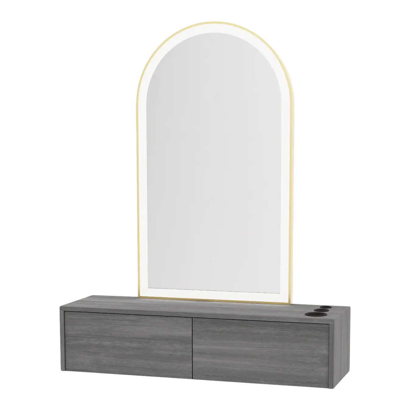 Glo Wall Mount Styling Station with Nestled Appliance Holder and Gold Arch Paloma Mirror