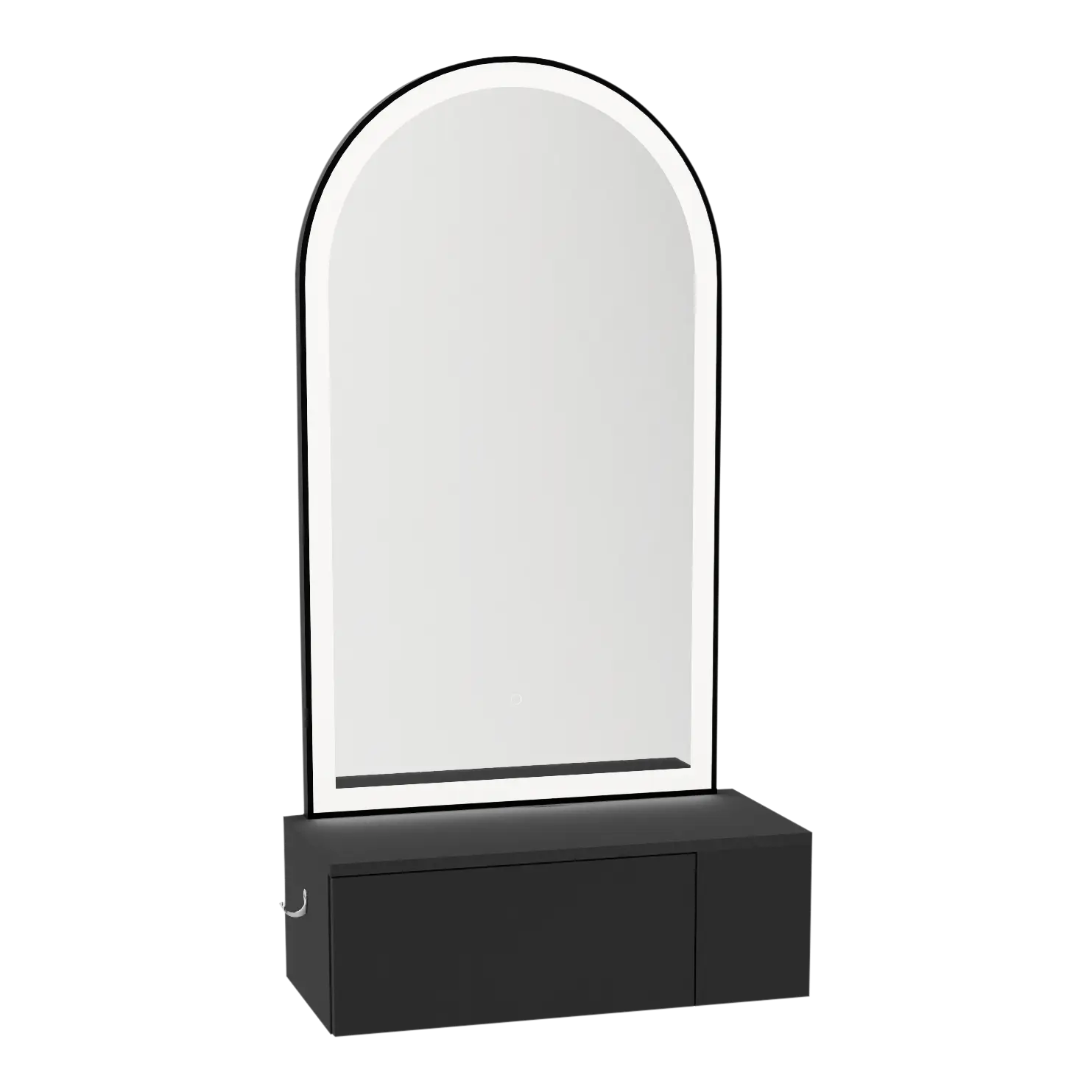 Glo Wall Mount Styling Station with Concealed Appliance Holder and Black Arch Paloma Mirror