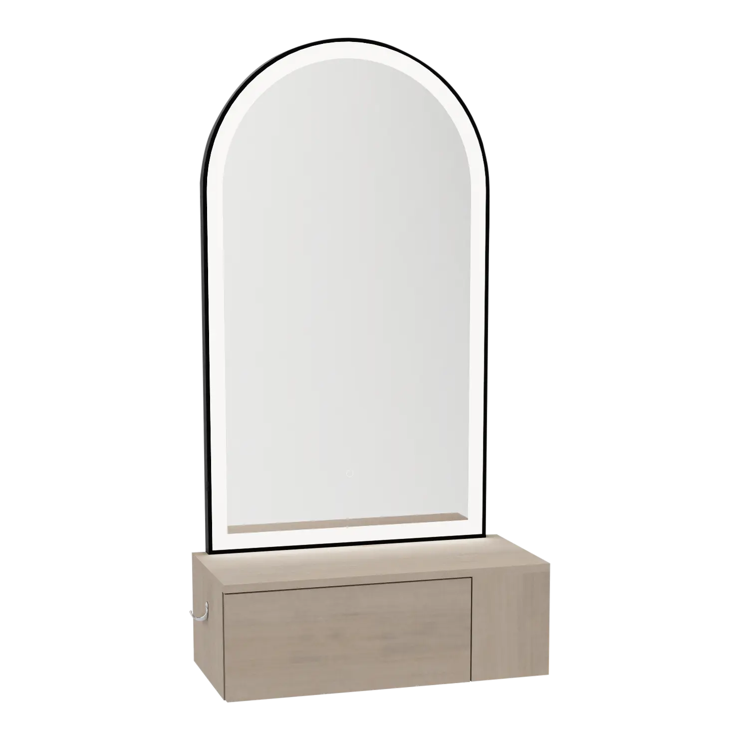 Glo Wall Mount Styling Station with Concealed Appliance Holder and Black Arch Paloma Mirror