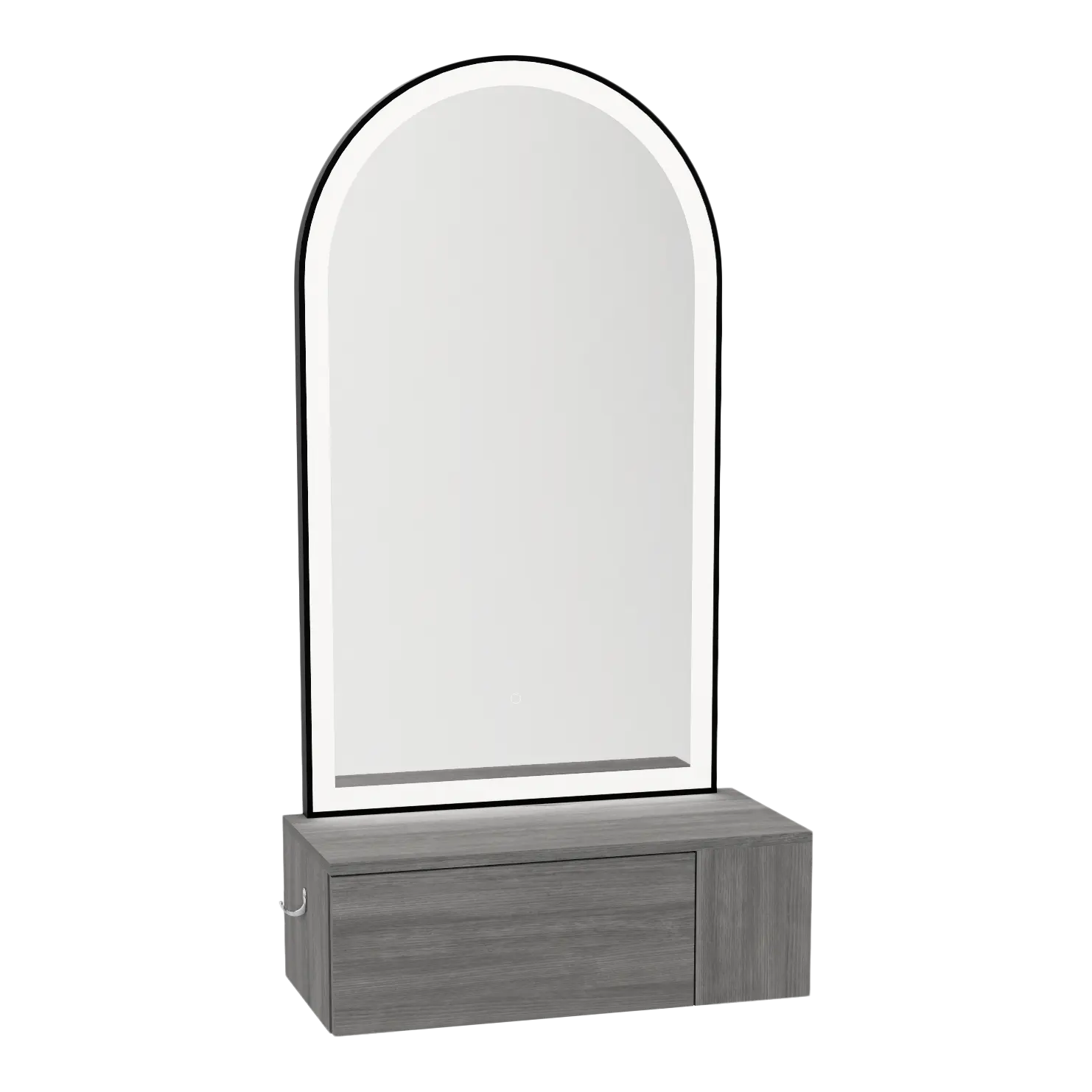 Glo Wall Mount Styling Station with Concealed Appliance Holder and Black Arch Paloma Mirror