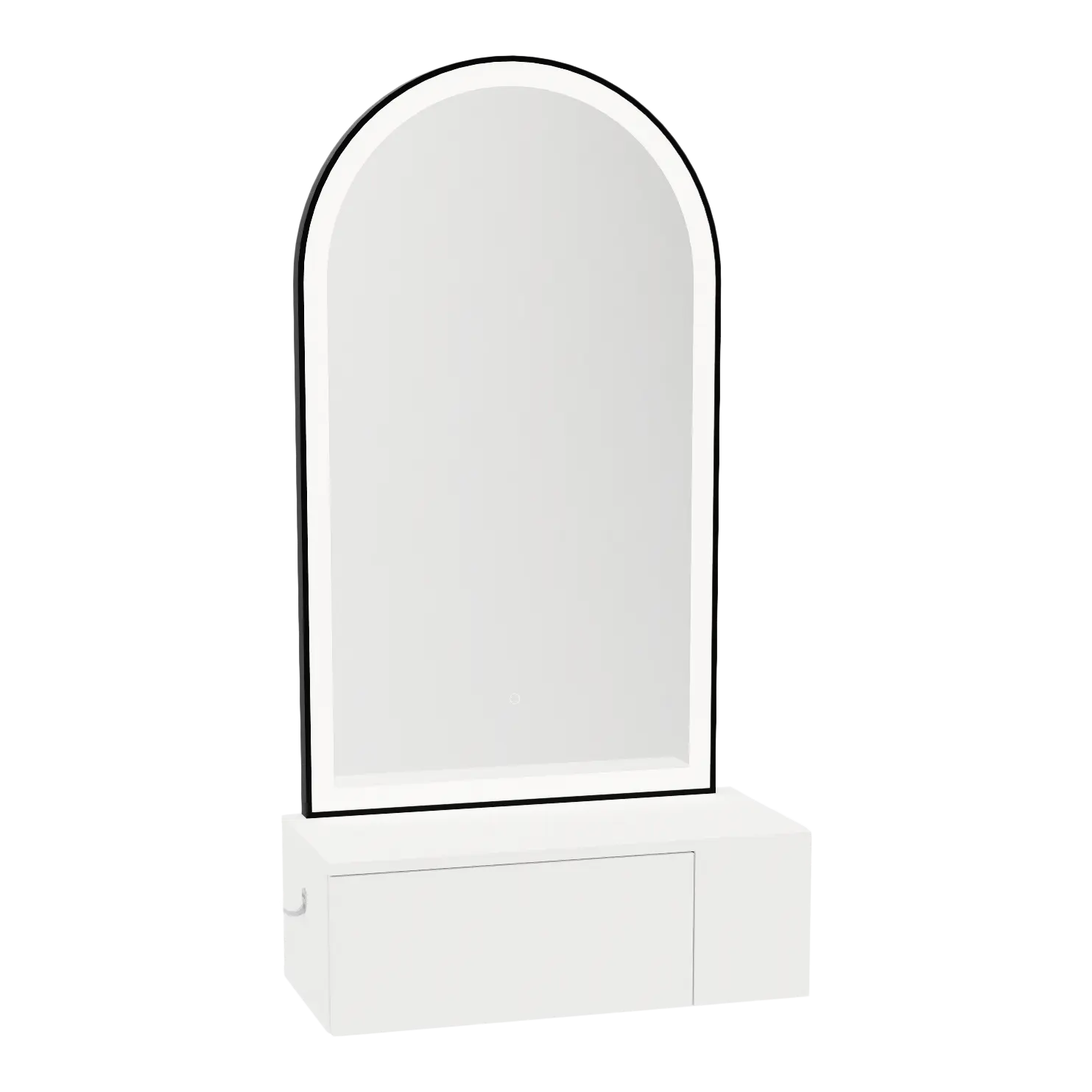 Glo Wall Mount Styling Station with Concealed Appliance Holder and Black Arch Paloma Mirror