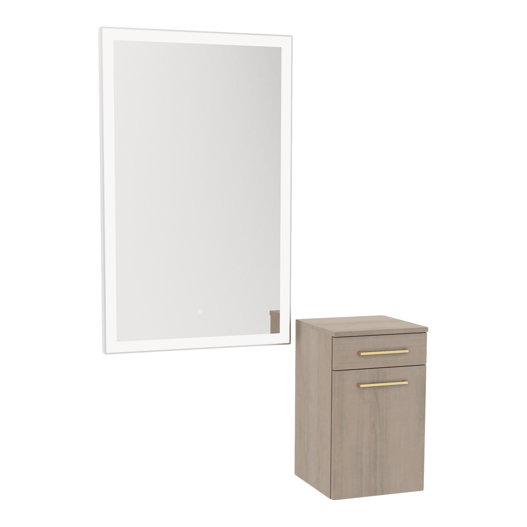 Glo Wall Mount Styling Station with Tilt-out Appliance Holder and Silver Rectangle Glo Mirror