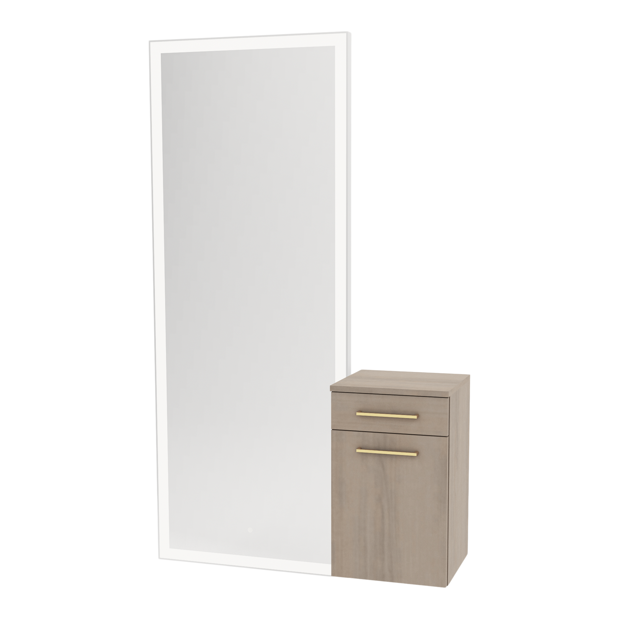 Glo Wall Mount Styling Station with Tilt-out Appliance Holder and Silver Full-Length Rectangle Glo Mirror