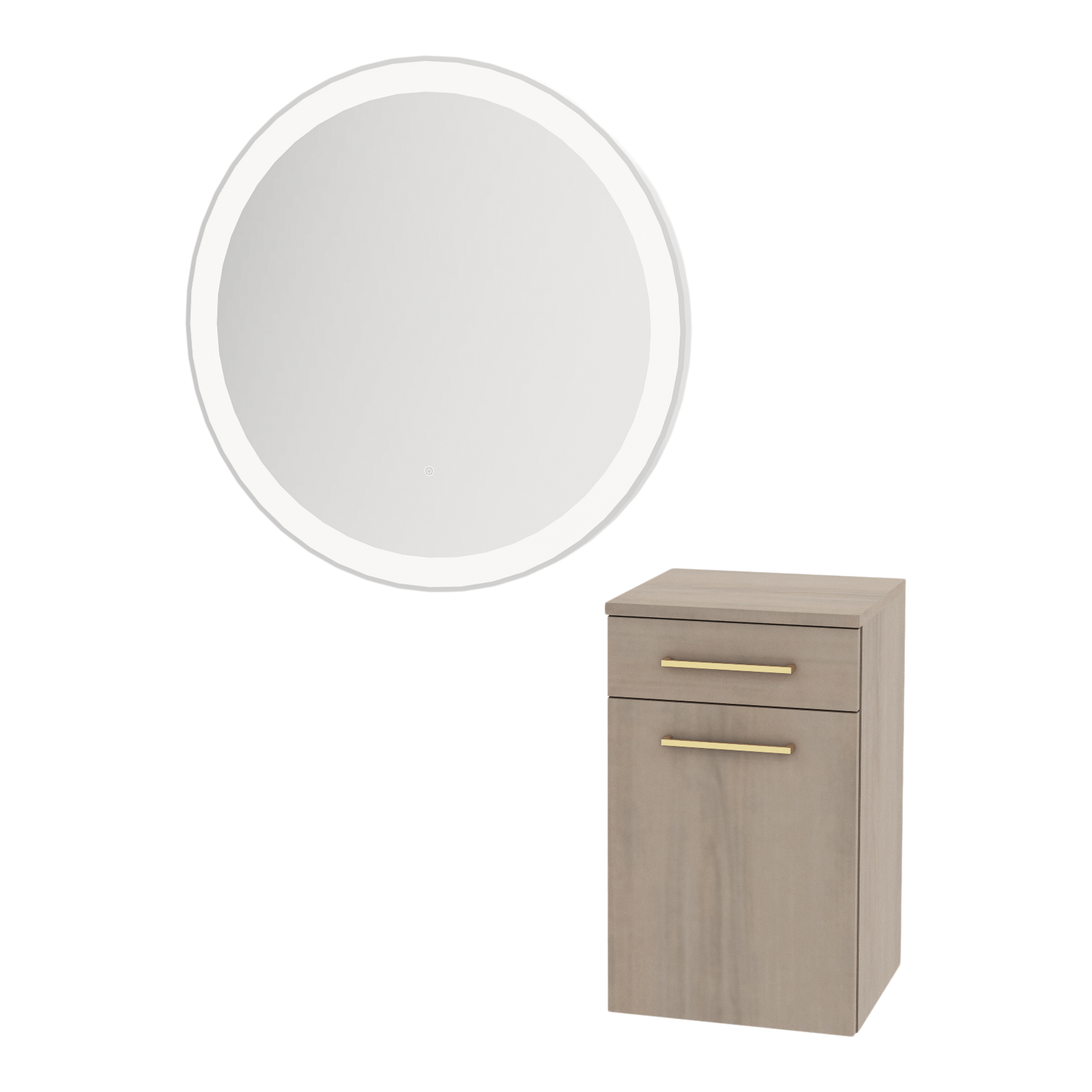 Glo Wall Mount Styling Station with Tilt-out Appliance Holder and Silver Round Glo Mirror