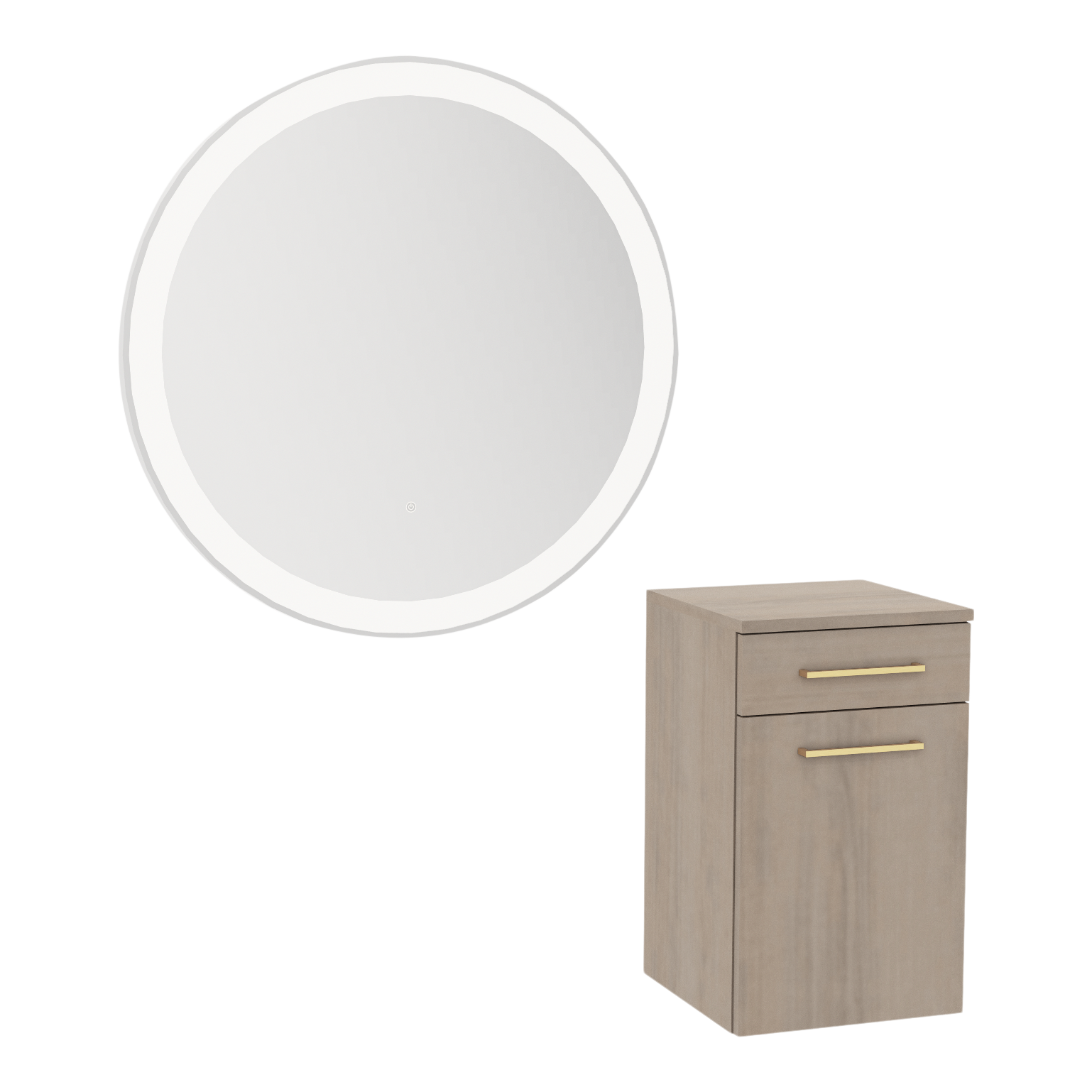 Glo Wall Mount Styling Station with Tilt-out Appliance Holder and Silver Round Glo Mirror
