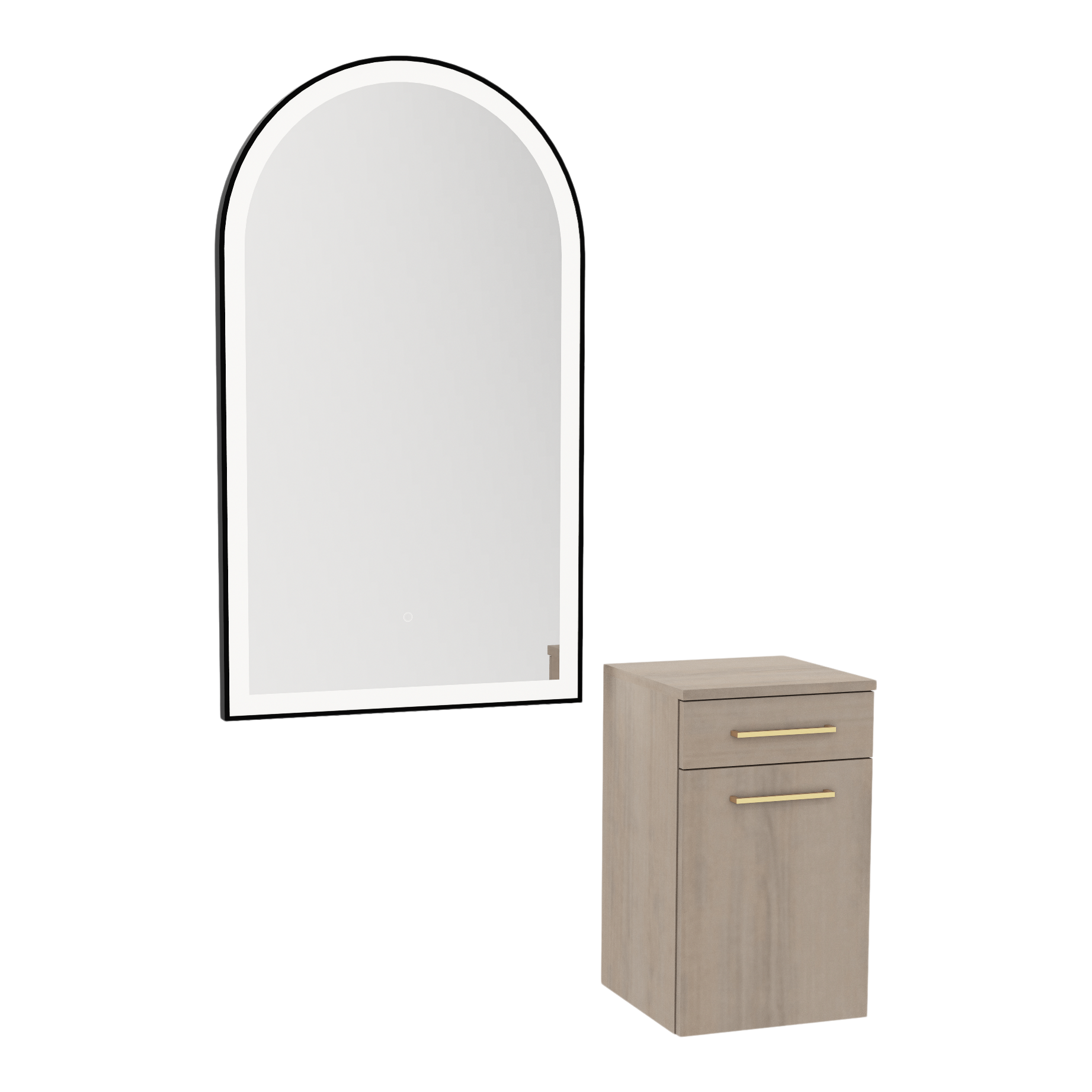 Glo Wall Mount Styling Station with Tilt-out Appliance Holder and Black Arch Paloma Mirror