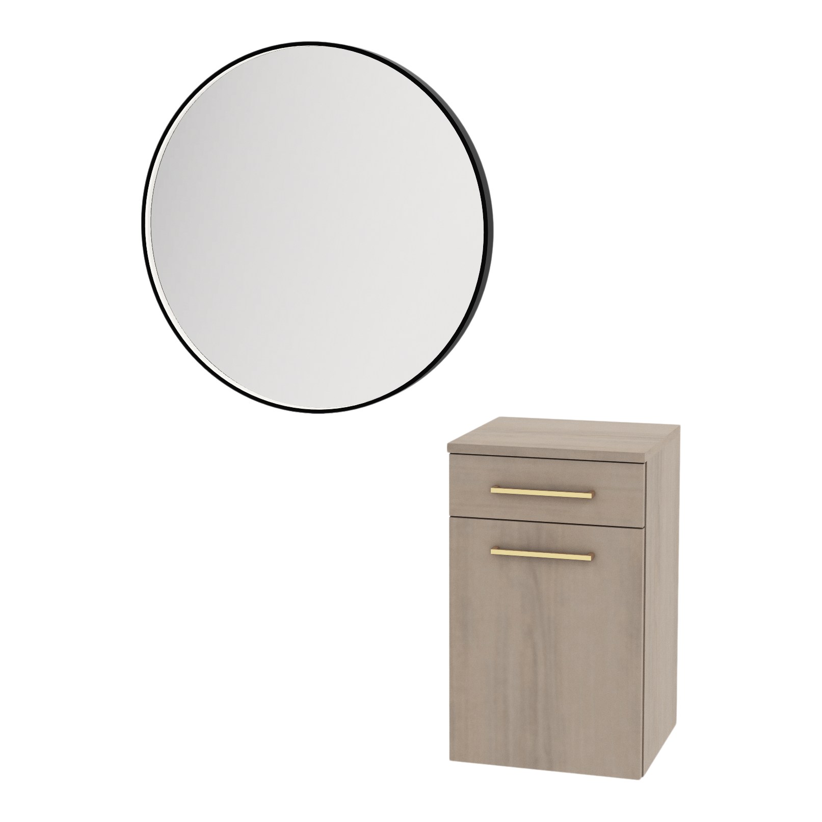 Glo Laminate Wall Mount Styling Station with Tilt-Out Appliance Holder and Westin Round Mirror