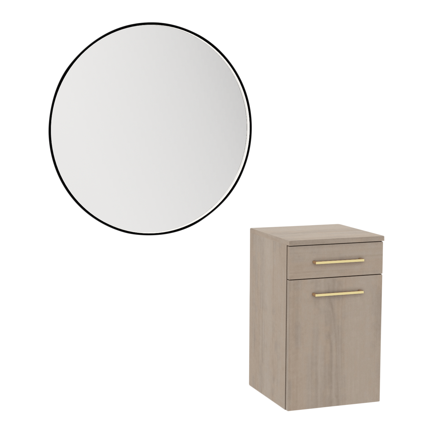 Glo Laminate Wall Mount Styling Station with Tilt-Out Appliance Holder and Westin Round Mirror