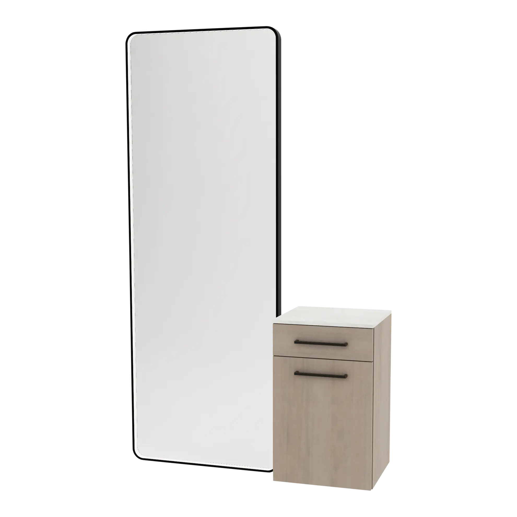 Glo Wall Mount Styling Station with Tilt-out Appliance Holder, Solid Surface Countertop, and Black Full-Length Rectangle Westin Mirror