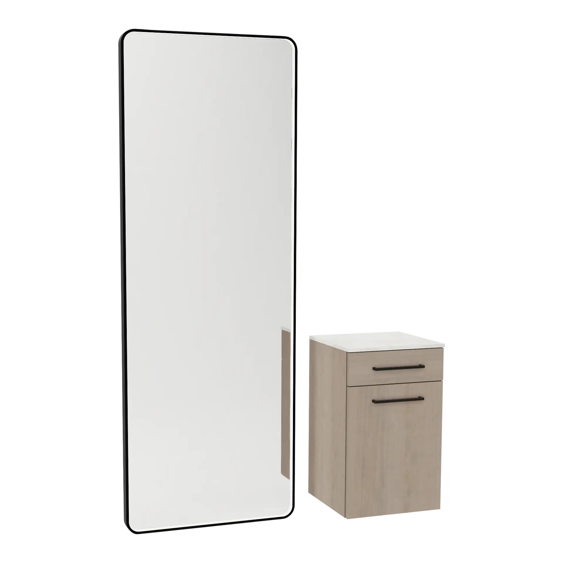 Glo Wall Mount Styling Station with Tilt-out Appliance Holder, Solid Surface Countertop, and Black Full-Length Rectangle Westin Mirror