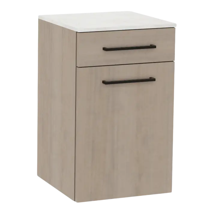 Glo Wall Mount Styling Station with Tilt-out Appliance Holder and Solid Surface Countertop (Cabinet Only)