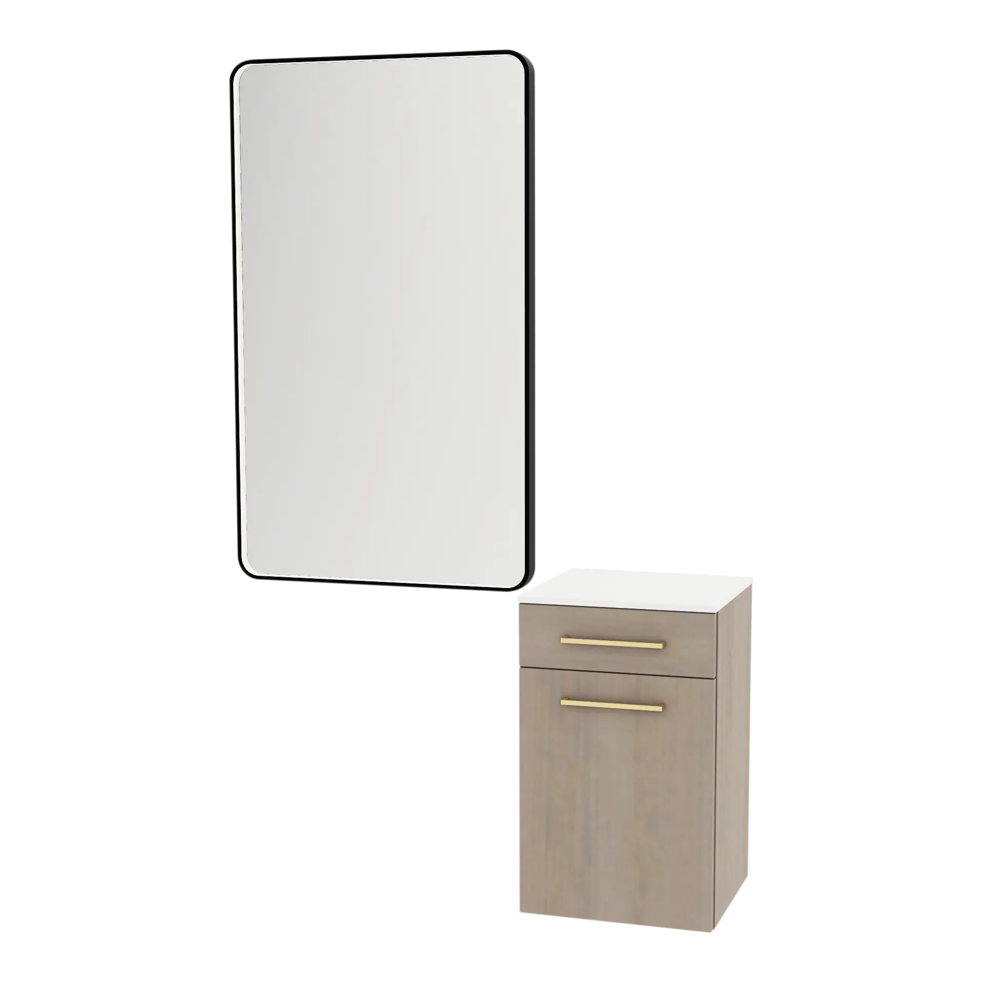 Glo Laminate Wall Mount Styling Station with Solid Surface Countertop, Tilt-Out Appliance Holder, and Westin Rectangle Mirror