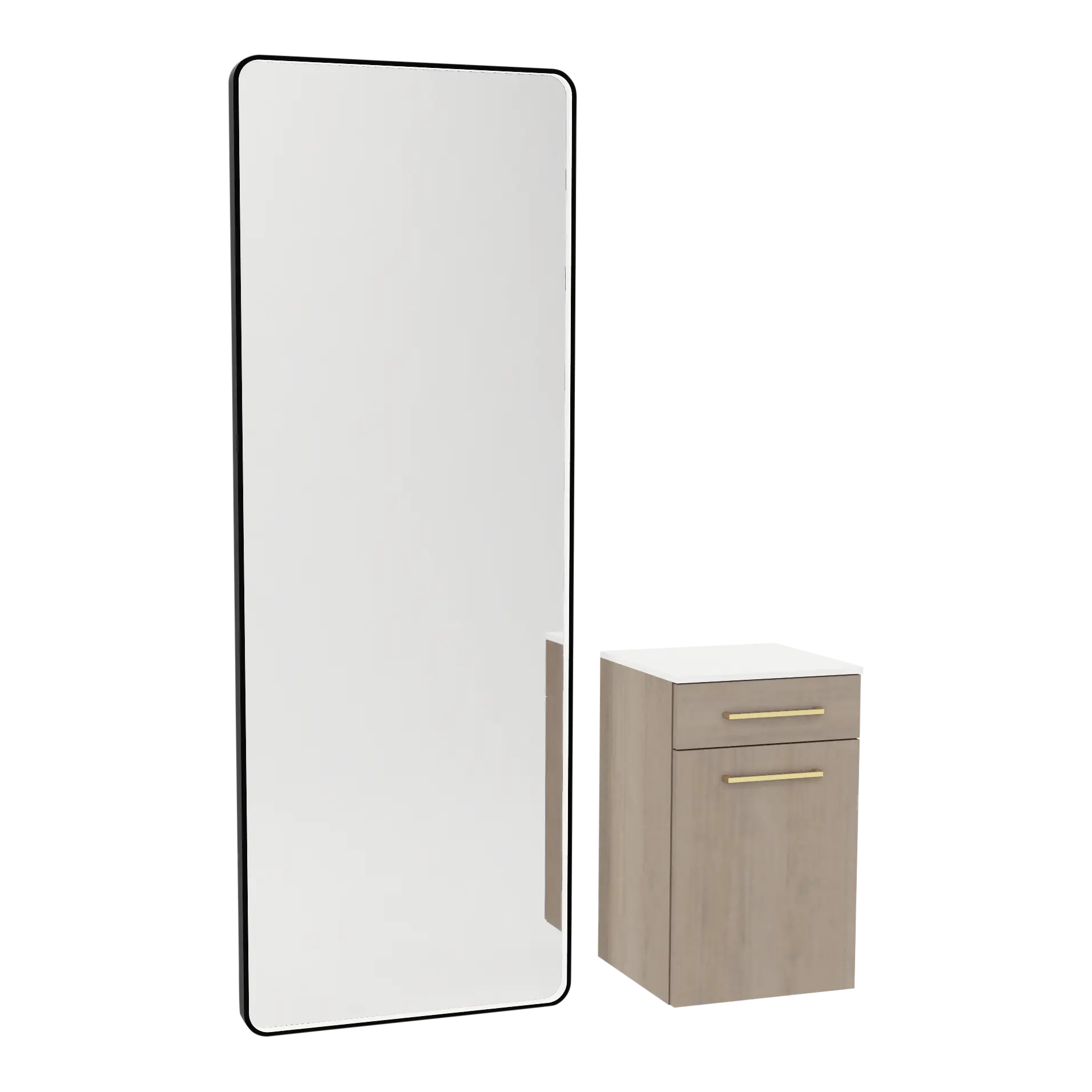 Glo Wall Mount Styling Station with Tilt-out Appliance Holder, Solid Surface Countertop, and Black Full-Length Rectangle Westin Mirror