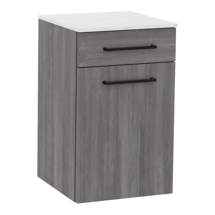 Glo Wall Mount Styling Station with Tilt-out Appliance Holder and Solid Surface Countertop (Cabinet Only)