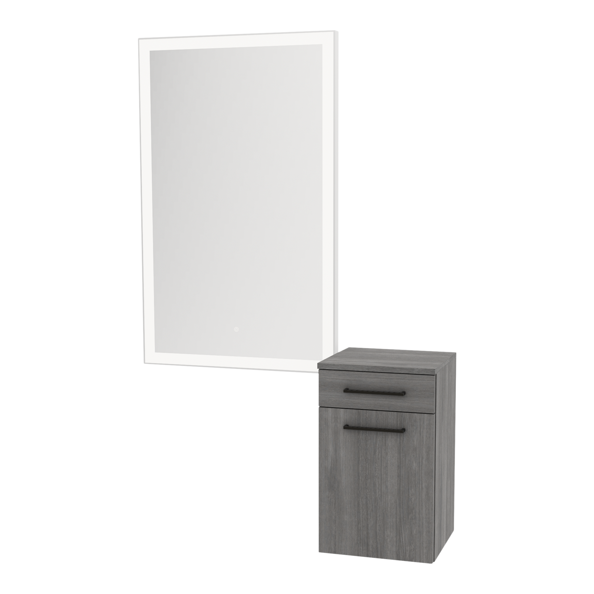 Glo Wall Mount Styling Station with Tilt-out Appliance Holder and Silver Rectangle Glo Mirror