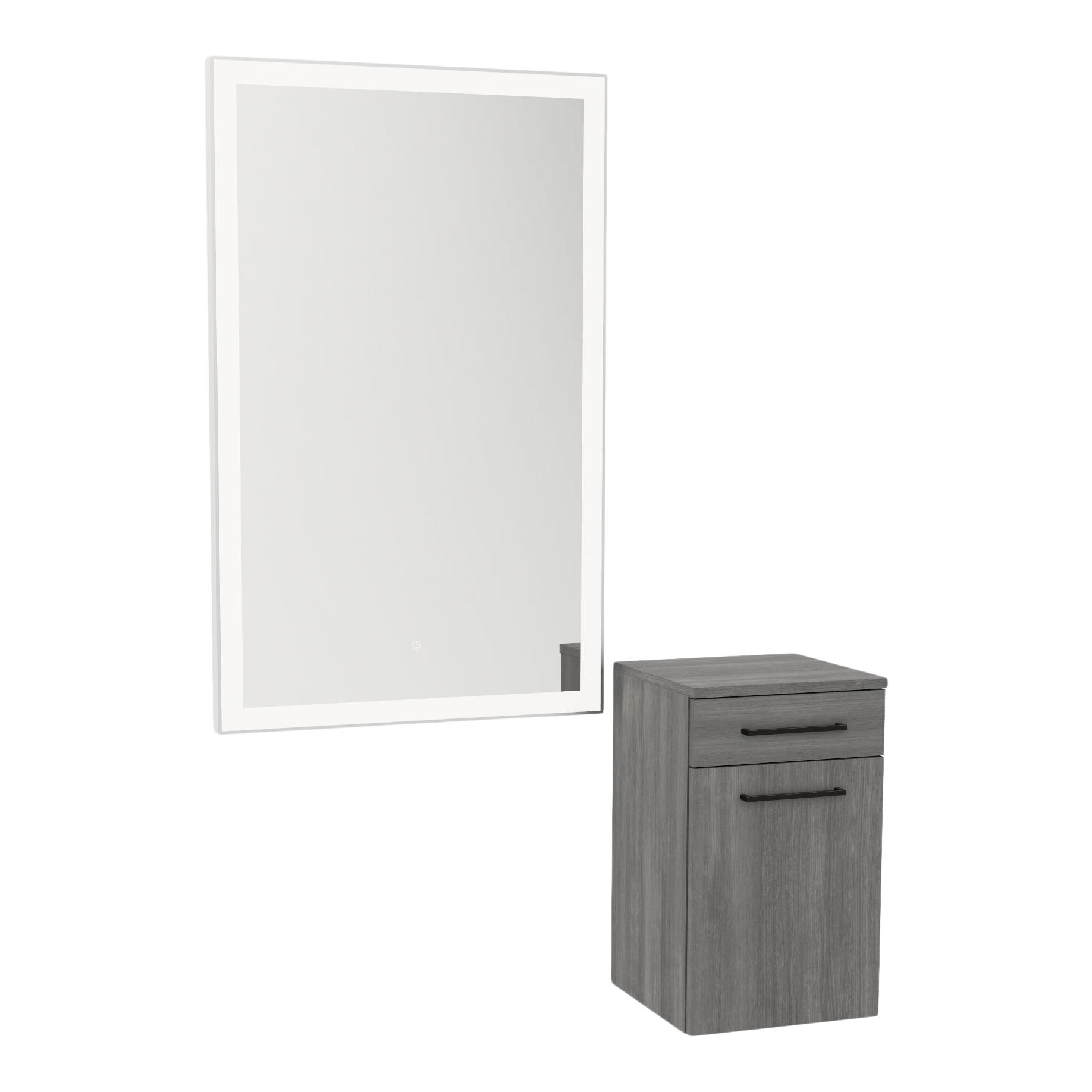 Glo Wall Mount Styling Station with Tilt-out Appliance Holder and Silver Rectangle Glo Mirror