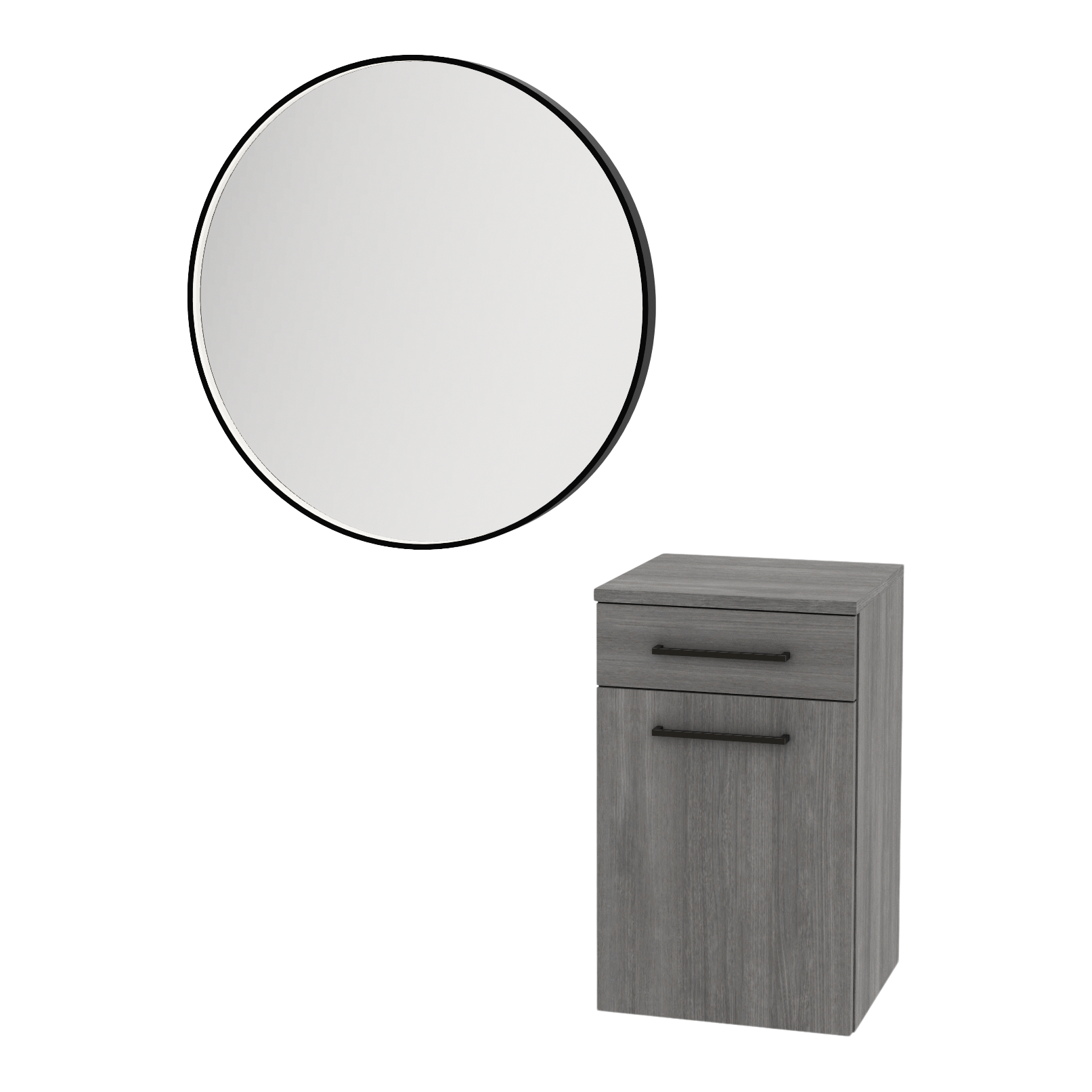 Glo Laminate Wall Mount Styling Station with Tilt-Out Appliance Holder and Westin Round Mirror