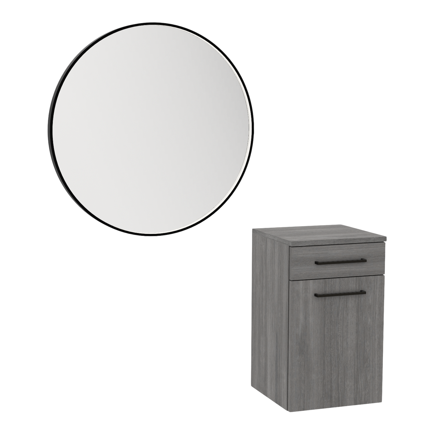 Glo Laminate Wall Mount Styling Station with Tilt-Out Appliance Holder and Westin Round Mirror