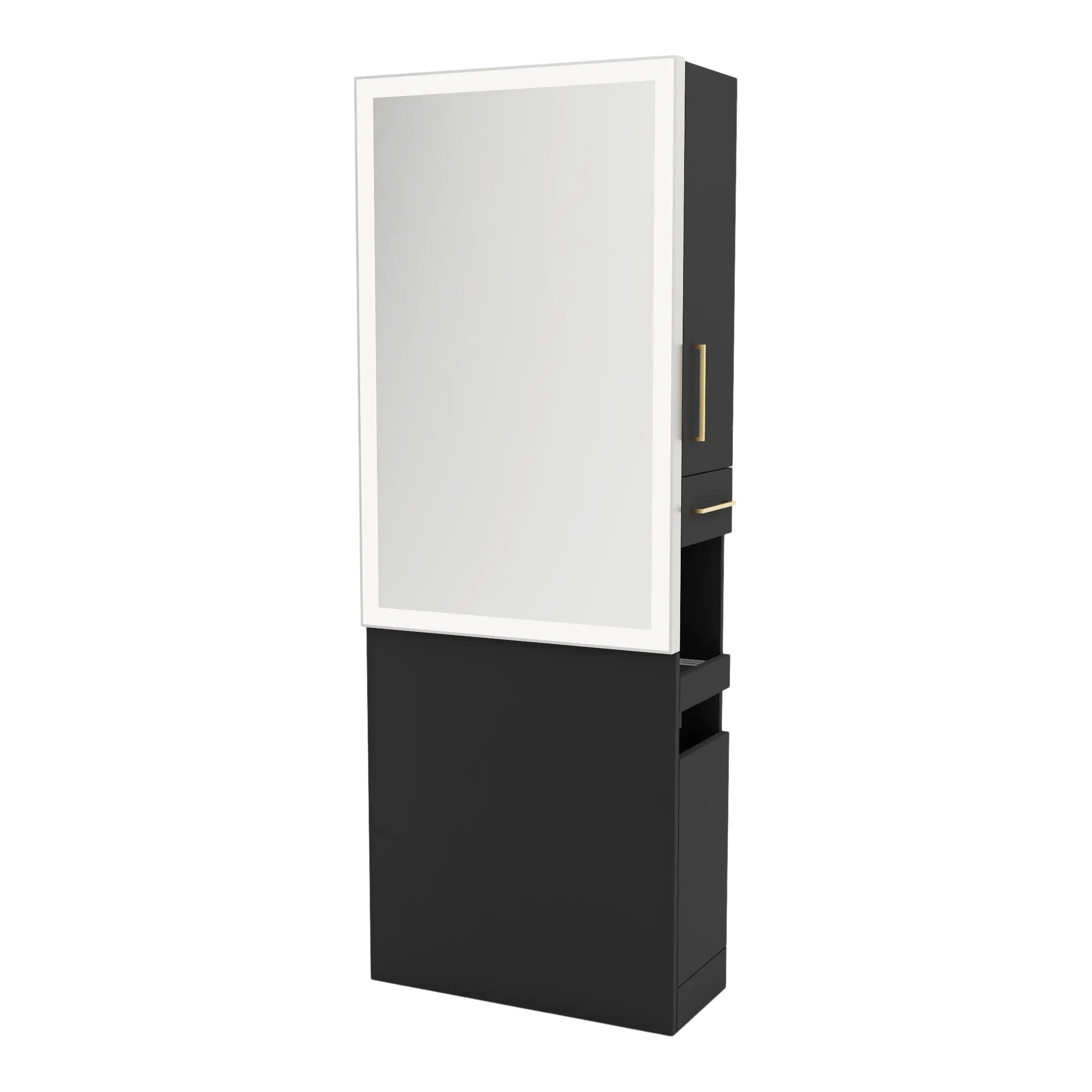 Glo Single Operator Styling Station with Pull-out Appliance Holder and Silver Rectangle Glo Mirror