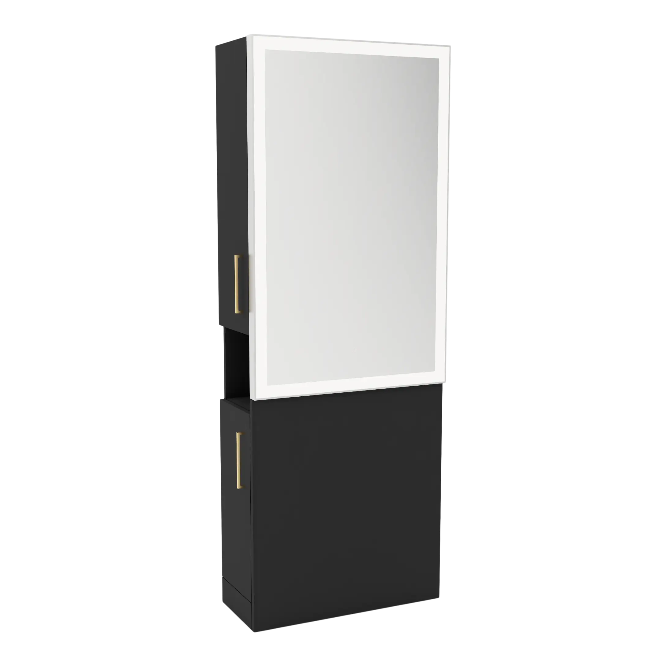 Glo Single Operator Styling Station with Pull-out Appliance Holder and Silver Rectangle Glo Mirror