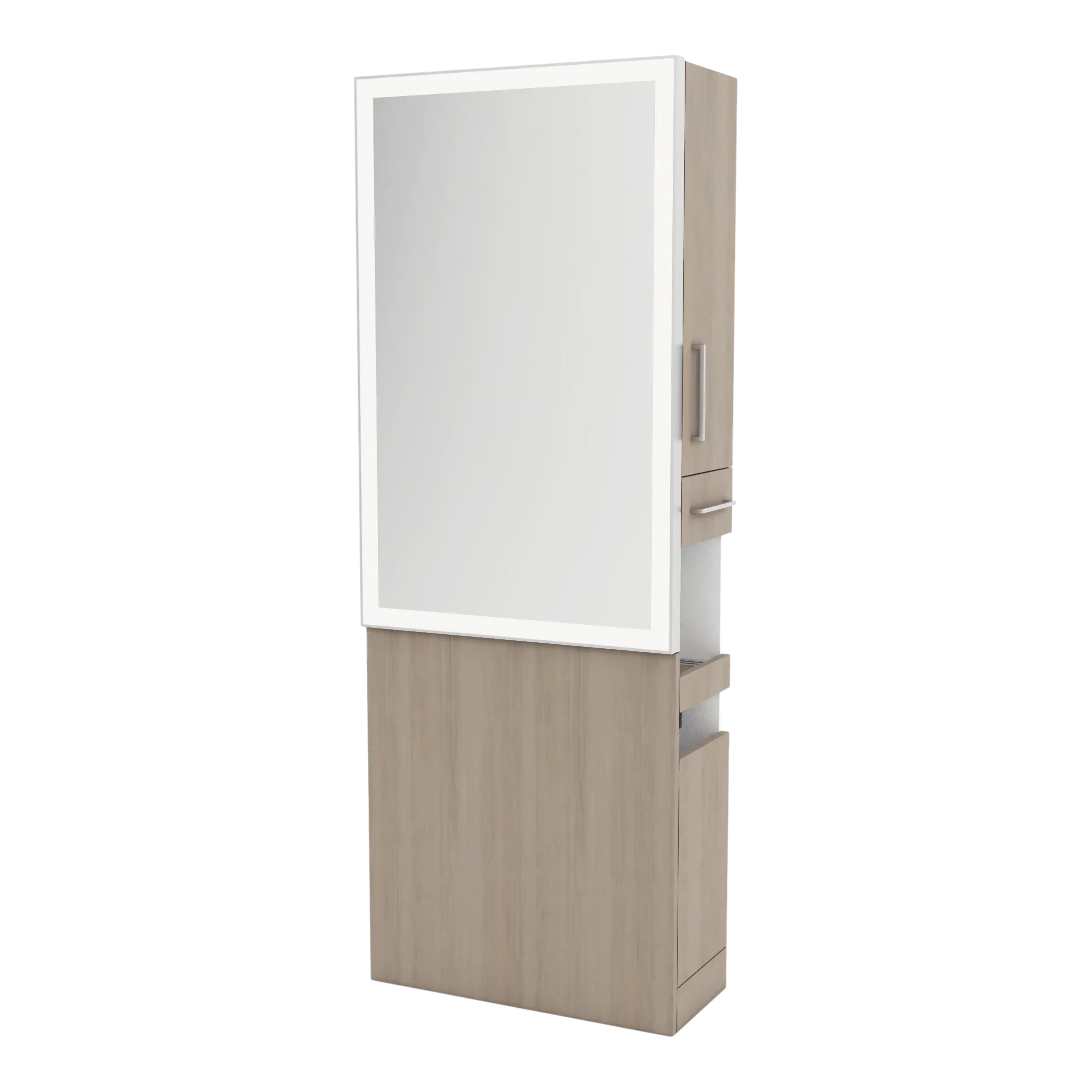 Glo Single Operator Styling Station with Pull-out Appliance Holder and Silver Rectangle Glo Mirror