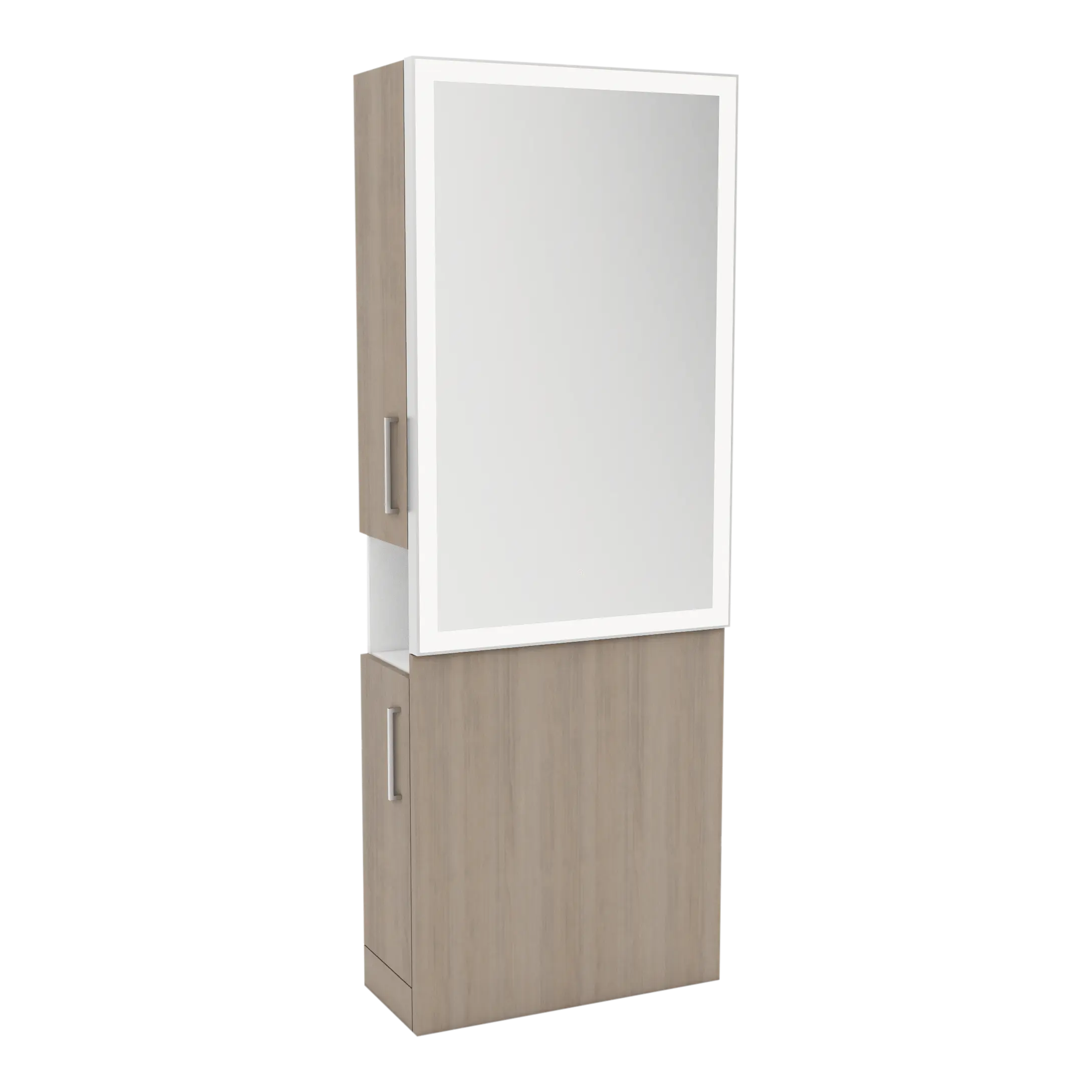 Glo Single Operator Styling Station with Pull-out Appliance Holder and Silver Rectangle Glo Mirror