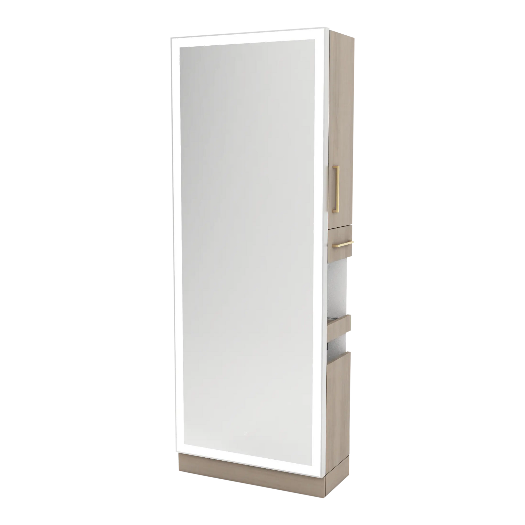 Glo Single Operator  Styling Station with Pull-out Appliance Holder,  Silver Rectangle Glo Mirror