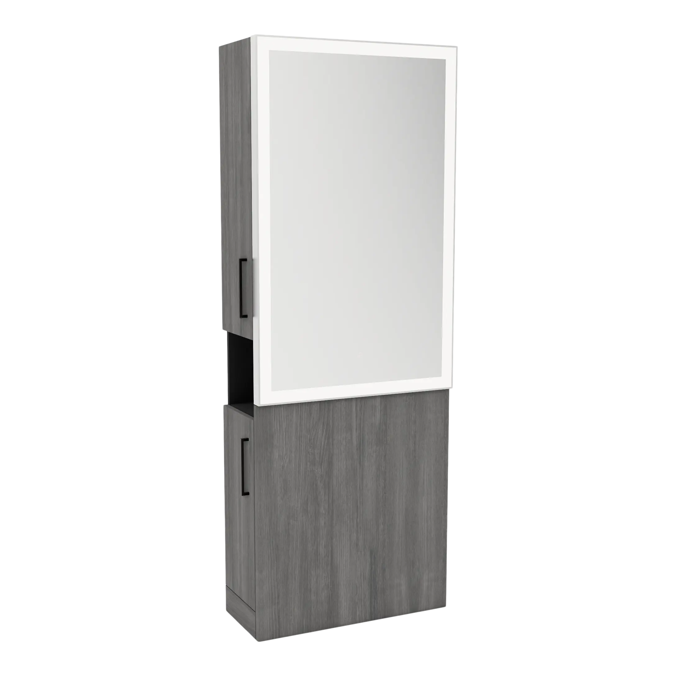 Glo Single Operator Styling Station with Pull-out Appliance Holder and Silver Rectangle Glo Mirror