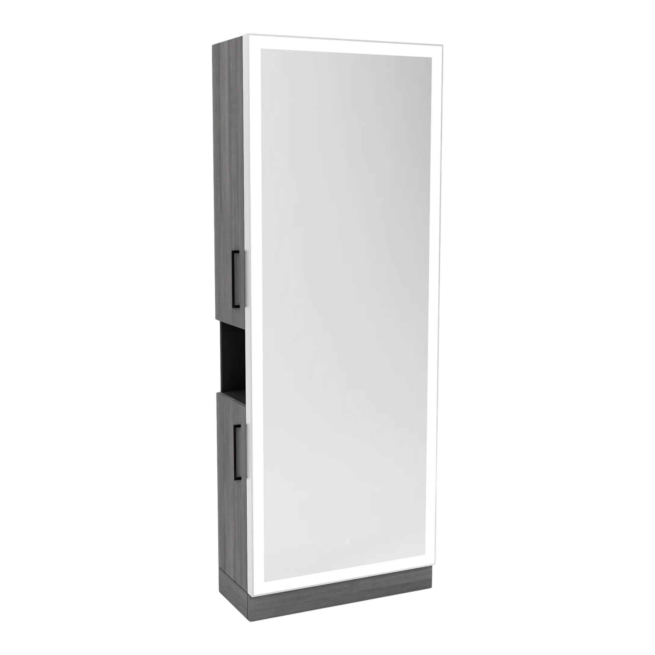 Glo Single Operator  Styling Station with Pull-out Appliance Holder,  Silver Rectangle Glo Mirror